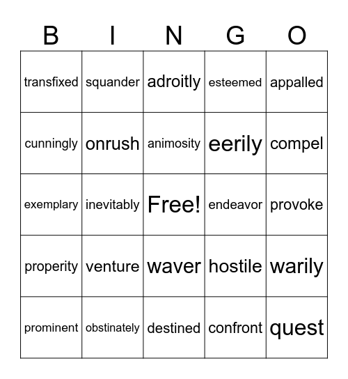 Cycle 3 Vocabulary Bingo Card