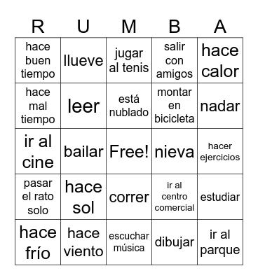 El tiempo y los pasatiempos Bingo Card