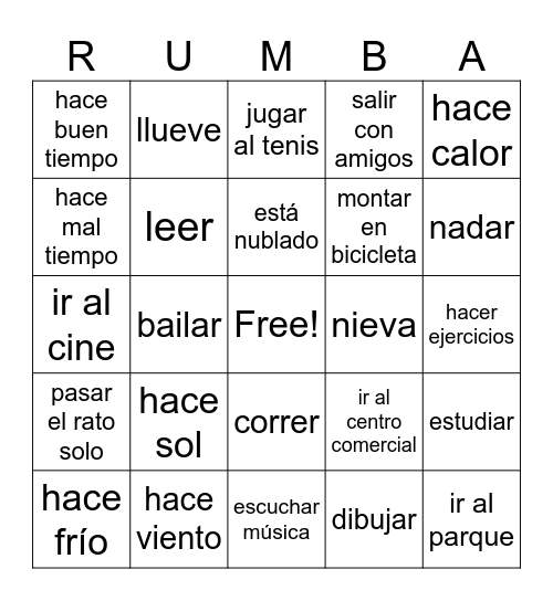 El tiempo y los pasatiempos Bingo Card