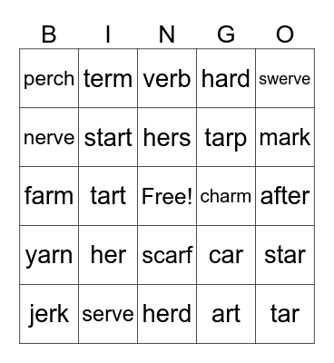 R-controlled Vowels Bingo Card