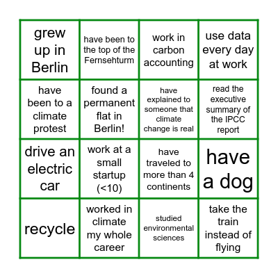 Berlin Climate Tech Drinks - October bingo Card