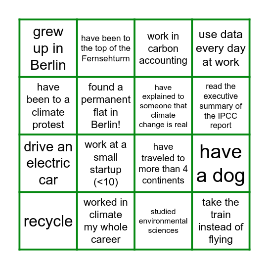 Berlin Climate Tech Drinks - October bingo Card