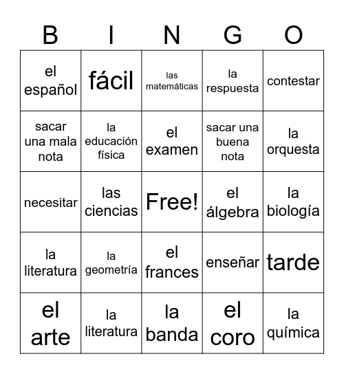 Somos Estudiantes Bingo Card