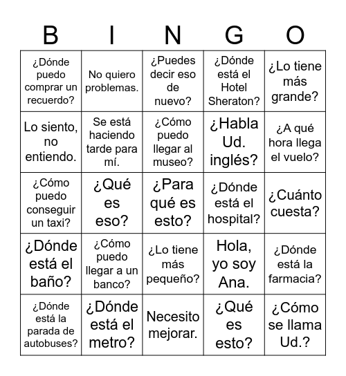 30 useful phrases for travel (Youtube) Bingo Card