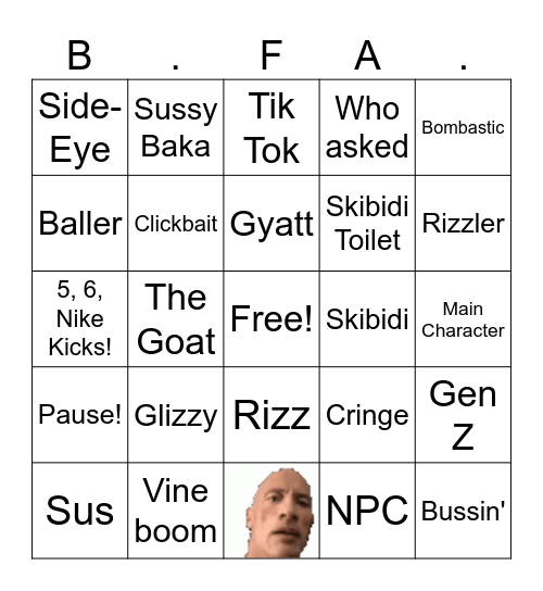 Gen Z Bingo Card