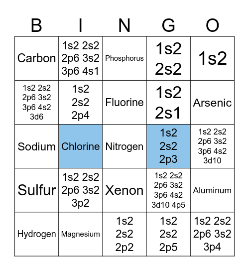Electron Configuration Bingo Card