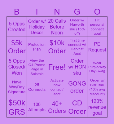 WAY DAY BINGO!! Bingo Card