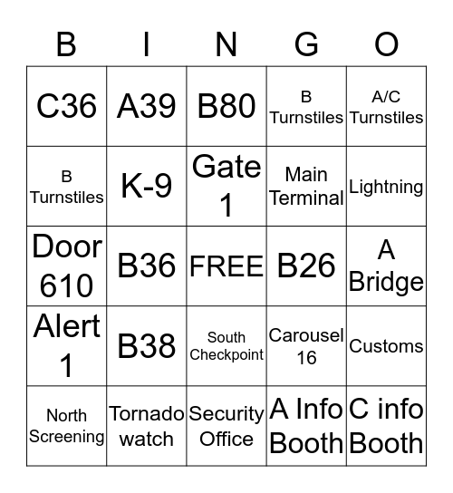 Communications Center Bingo Card