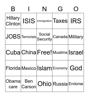 Debate Bingo! Bingo Card