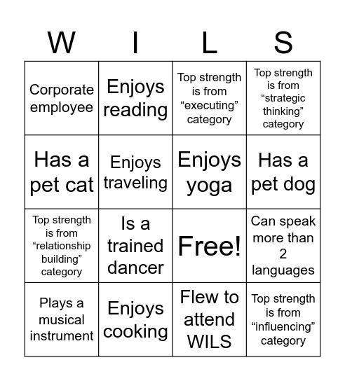 WILS Attendee Bingo Card