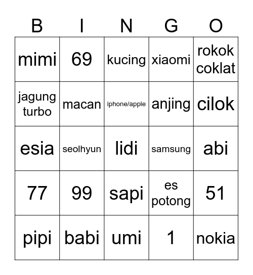 mk Bingo Card