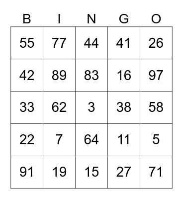 Mathematics Bingo Card