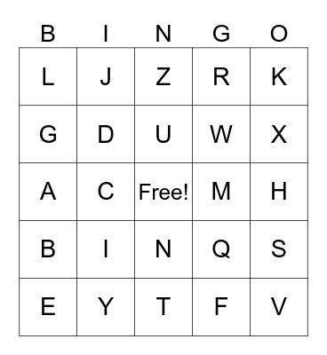 Alphabet Bingo Card