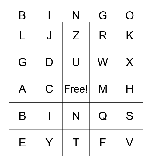 Alphabet Bingo Card