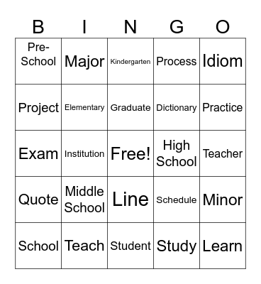 School Bingo Card