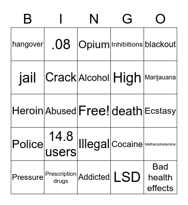 Drugs Bingo Card