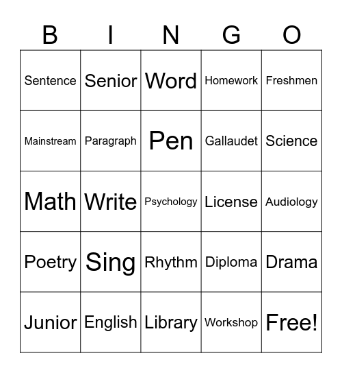 School Part 2 Bingo Card