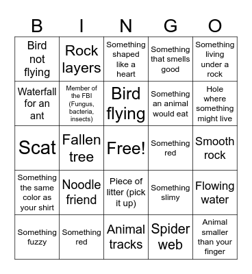 Nature hike bingo Card