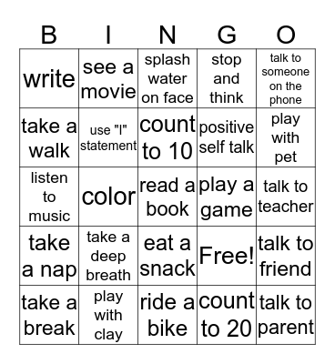 coping skills bingo Card