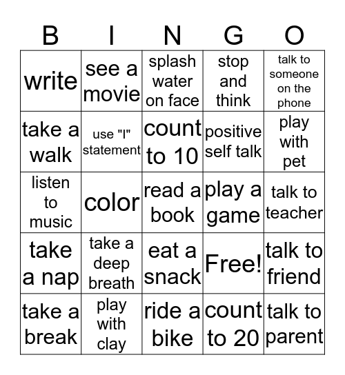 coping skills bingo Card