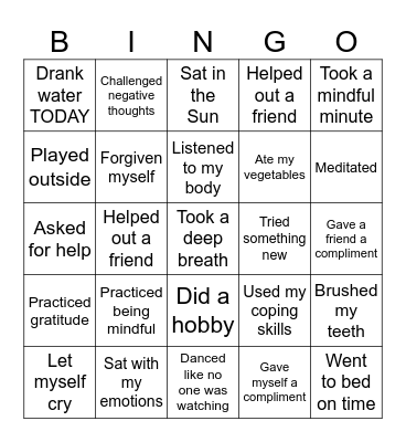 Self Care Bingo Card