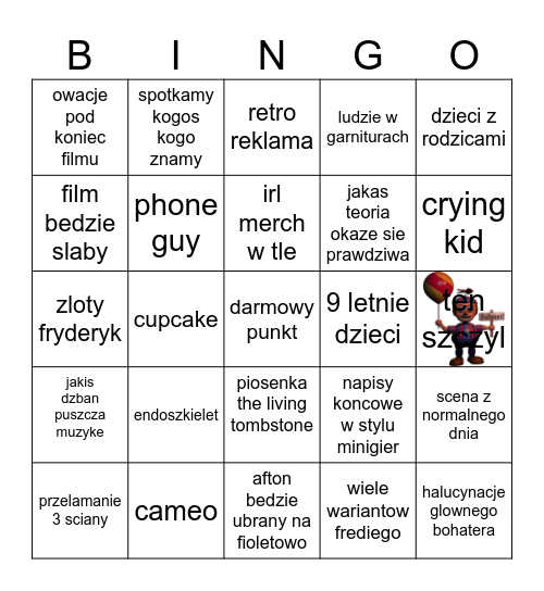 fnaf fryderyk film:powrot fryderyka Bingo Card