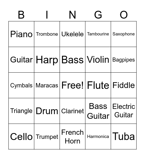 Music Bingo Card