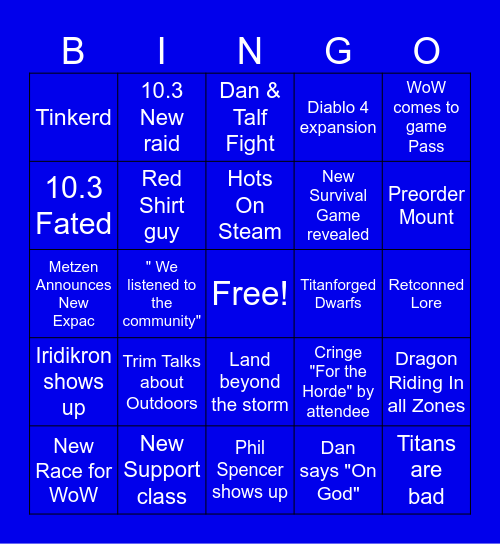 Blizzcon Bingo Card