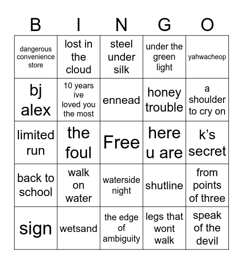 Esme BL holy grail Bingo Card