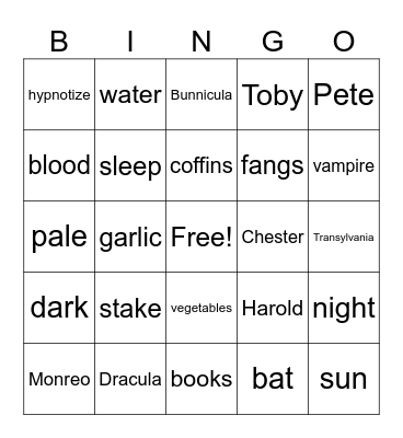 Bunnicula Bingo Card