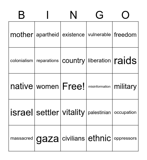 Girl Up! Bingo Card