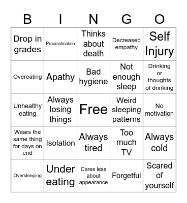 Depression BINGO!! Bingo Card