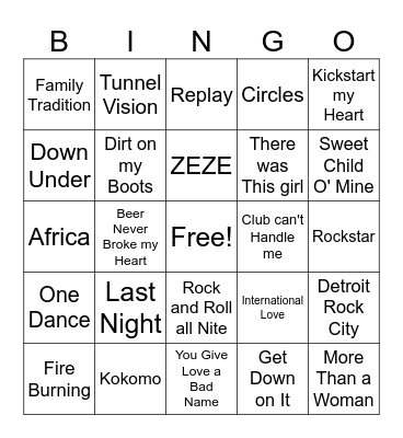 Music Bingo Card