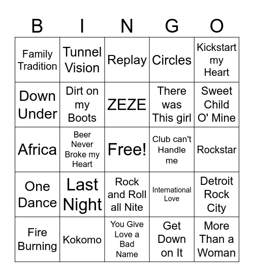 Music Bingo Card