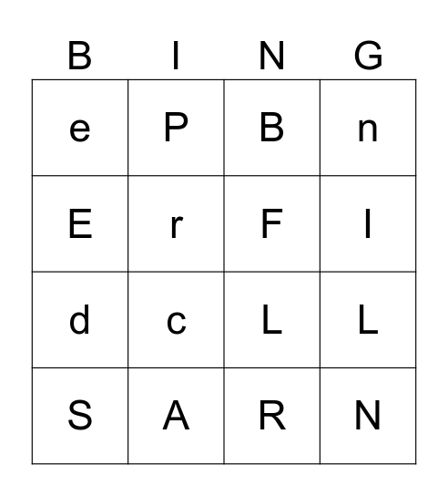 Letters Bingo Card