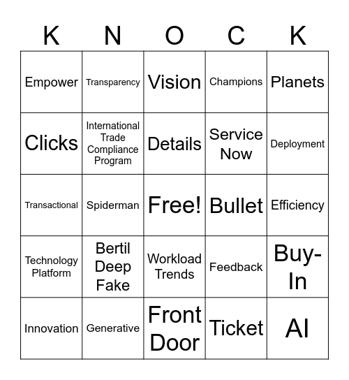 Legal Front Door Bingo *Knock Knock* Bingo Card