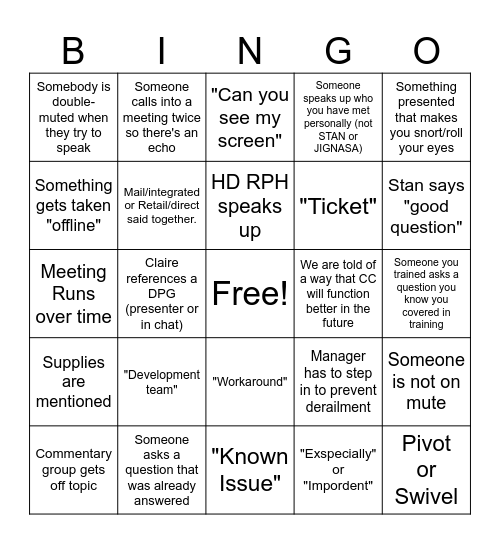 CC Commentary Bingo Card