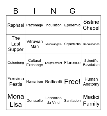 The Renaissance Bingo Card