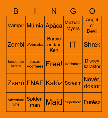 Halloween jelmez bingo Card