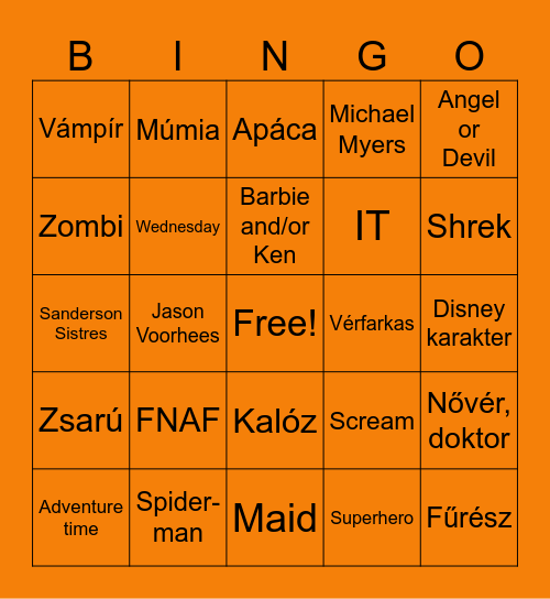 Halloween jelmez bingo Card