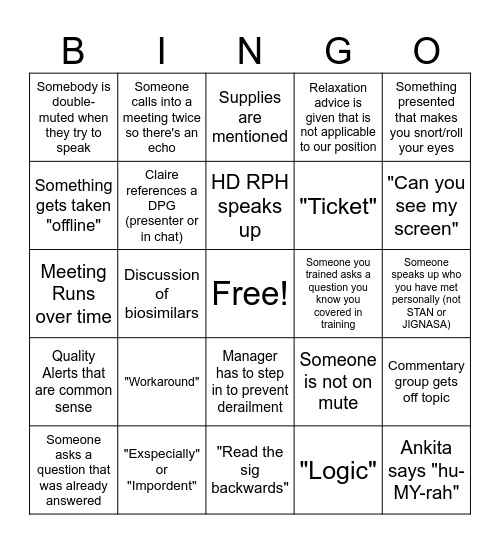 Quality Commentary Bingo Card