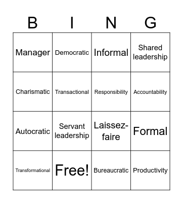 Leadership Bingo Card