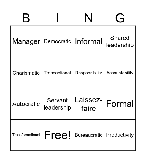 Leadership Bingo Card