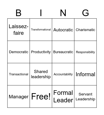 Leadership Bingo Card