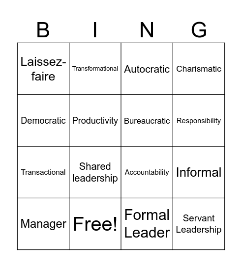 Leadership Bingo Card