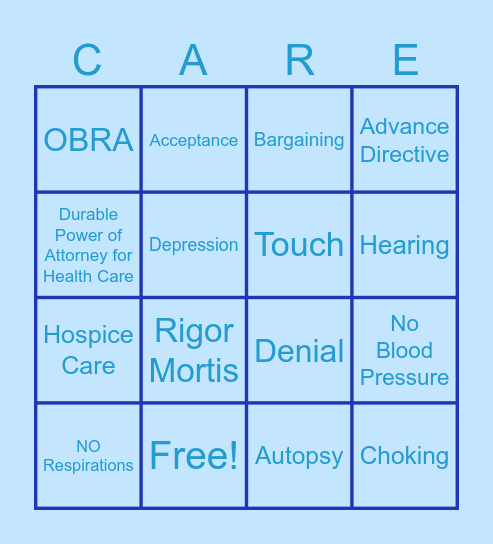 All About End-of-Care Bingo Card