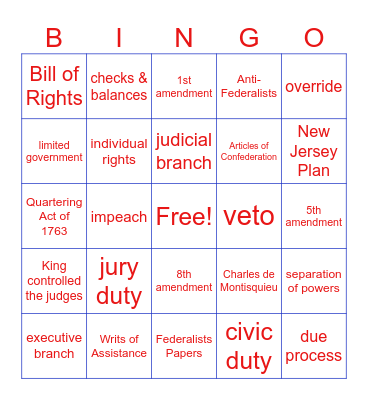 Constitution Bingo Card