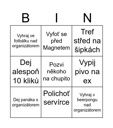 Bingo úkoly Bingo Card