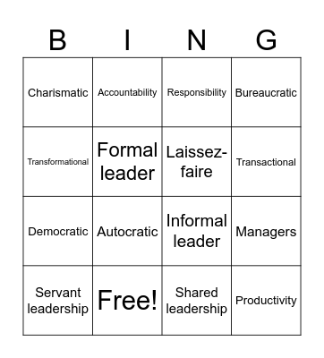 Leadership Bingo Card