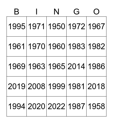 1949-2023 Bingo Card